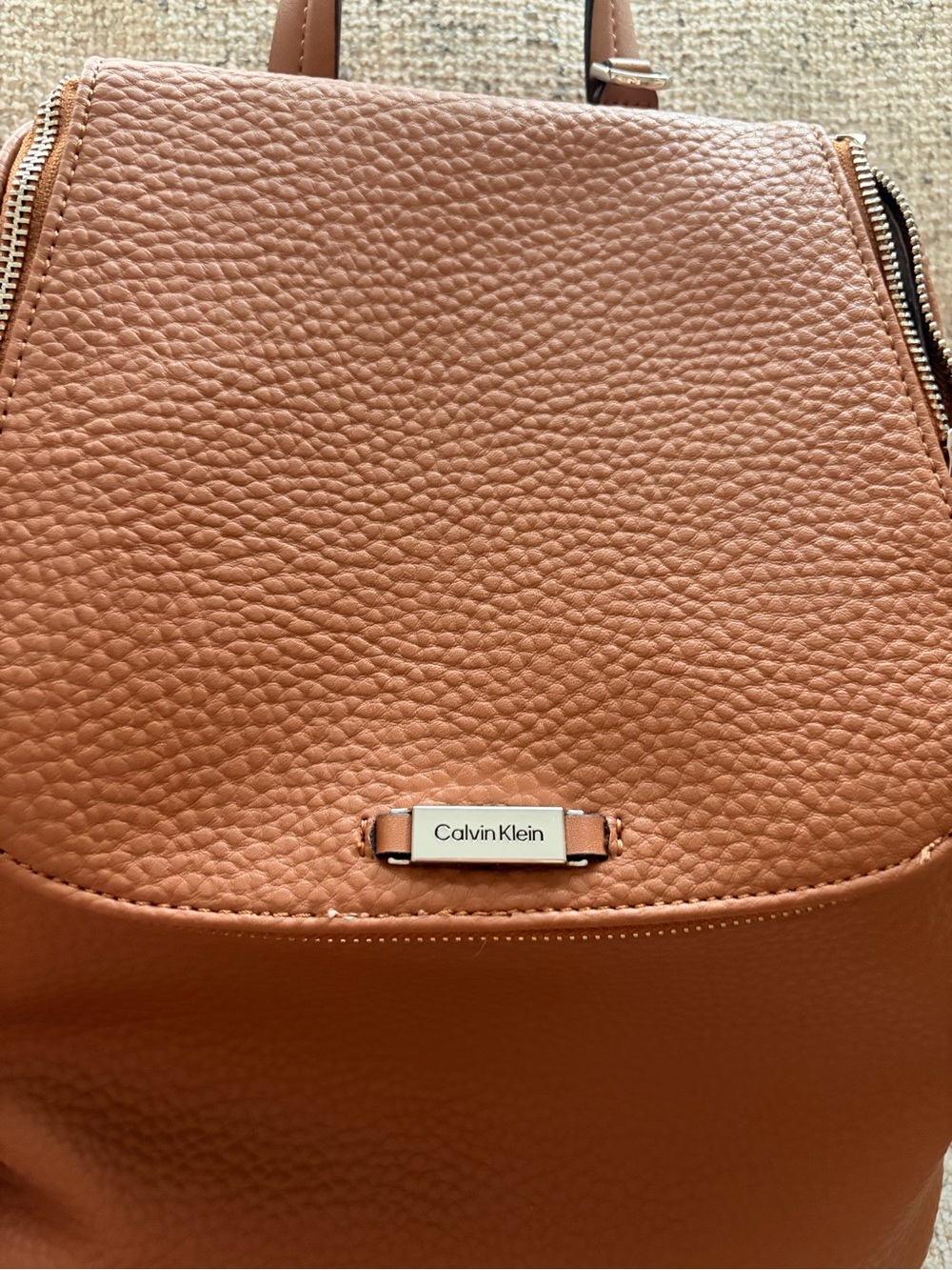 Calvin Klein Brown Pebbled Leather Backpack Purse - Picture 5 of 11